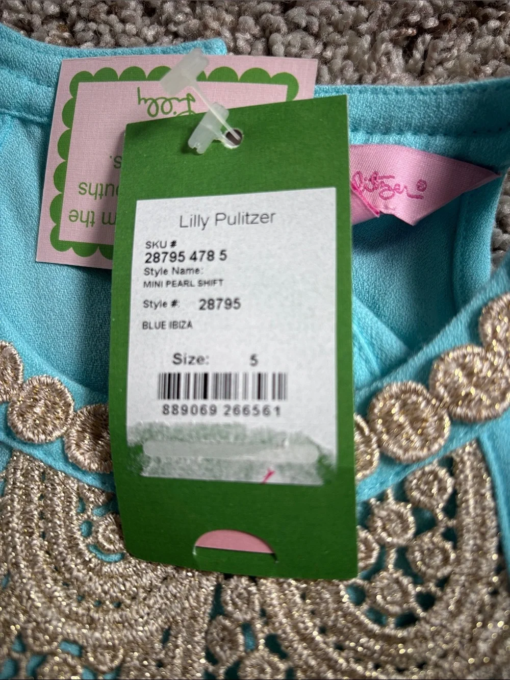 Lilly Pulitzer Aqua Halter Dress with Gold Lace Yoke